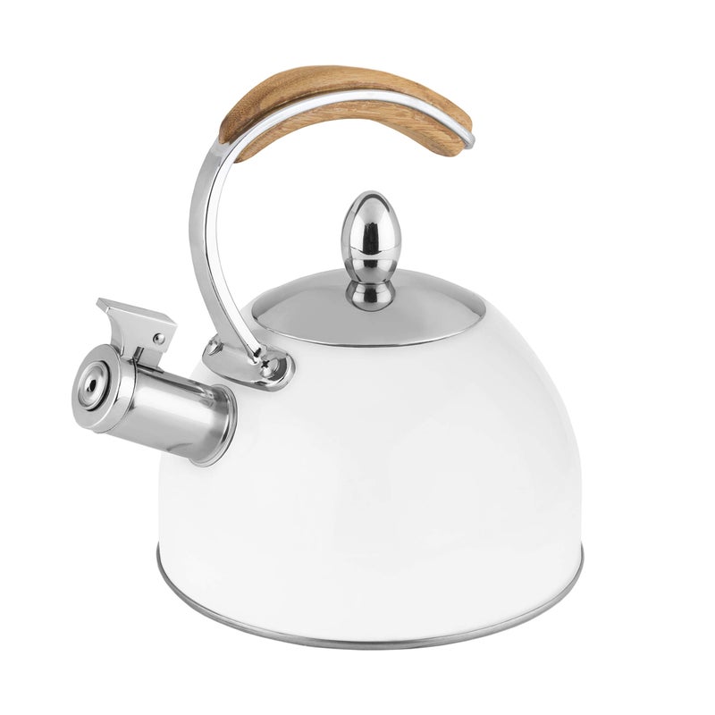 Pinky Up Presley Tea Kettle, Stovetop Stainless Steel Kettle, Whistling, Tea Accessory Gifts, Fast Boil Water Kettle, Wooden Handle, 70 Oz, White - Image 1